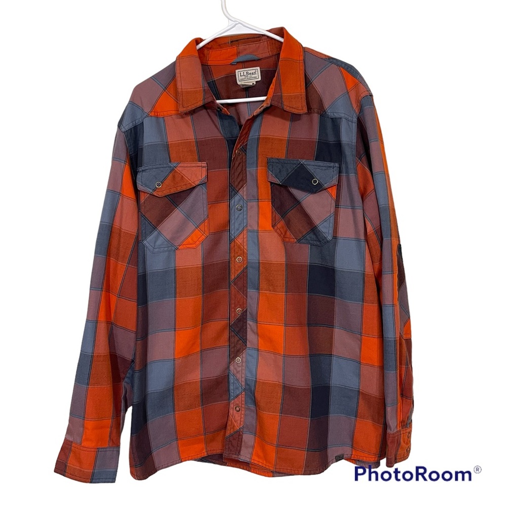 LL Bean Katahdin flannel button snap plaid shirt men’s size XL